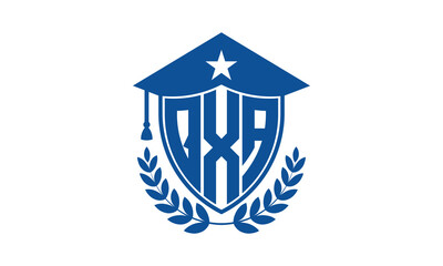 QXA three letter iconic academic logo design vector template. monogram, abstract, school, college, university, graduation cap symbol logo, shield, model, institute, educational, coaching canter, tech
