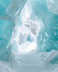 Spectacular ice cave with natural light, offering a serene and otherworldly winter landscape