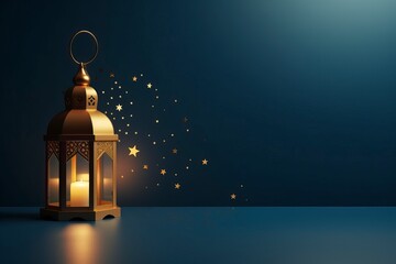 Ramadan Lantern decoration background 3d rendering . copy space - Generative ai - obrazy, fototapety, plakaty