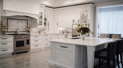 A modern white kitchen with a traditional touch custom designed by Toronto interior designer Tracy Barber