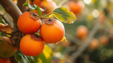 Growing persimmon harvest and producing vegetables cultivation. Concept of small eco green business organic farming gardening and healthy food