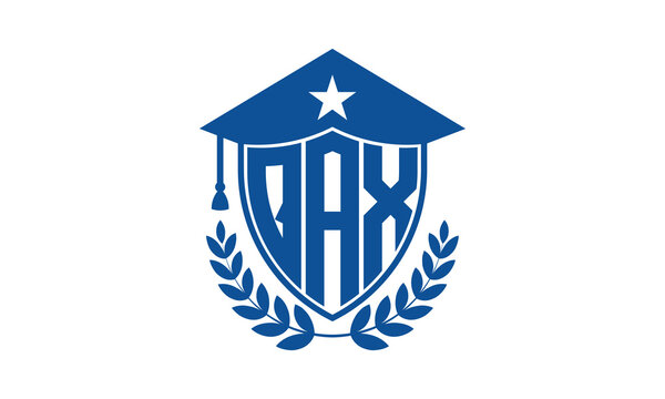 QAX three letter iconic academic logo design vector template. monogram, abstract, school, college, university, graduation cap symbol logo, shield, model, institute, educational, coaching canter, tech