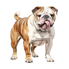 Obraz premium A standing English bulldog watercolor clipart illustration on transparent background