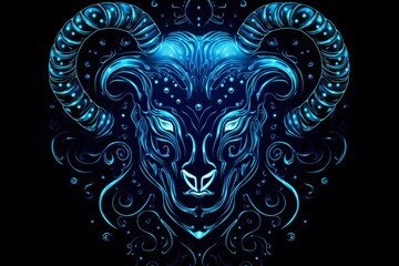 Vector illustration of scorpio zodiac sign shining in blue color on black background