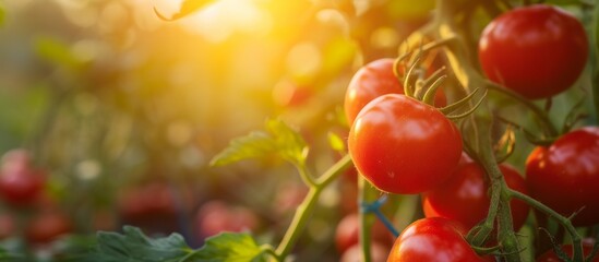 Growing red tomato harvest and producing vegetables cultivation. Concept of small eco green business organic farming gardening and healthy food