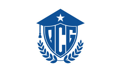 QCG three letter iconic academic logo design vector template. monogram, abstract, school, college, university, graduation cap symbol logo, shield, model, institute, educational, coaching canter, tech