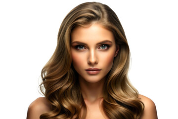 Fototapeta premium Experience luxurious haircare, beauty, and relaxation with a woman flaunting long, luscious locks in a salon treatment, set against a transparent background. This model exudes style, texture, and volu