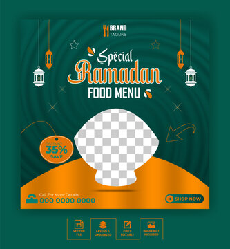 Ramadan special food social media post design template & Fast food Instagram post design template for restaurant with gradient background.