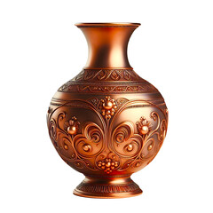 antique copper vase with floral design isolated on transparent background