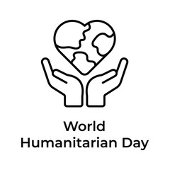 Heart shaped world globe on hands depicting concept icon of world humanitarian day