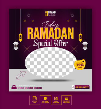 Ramadan special food social media post design template & Fast food Instagram post design template for restaurant with gradient background.