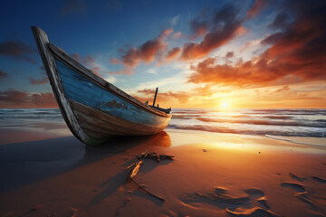 Sunset's amber embrace on a quiet beach, where the waves whisper tales of the deep. AI Generative.