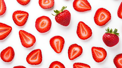 Strawberry slices fruit isolated on white background