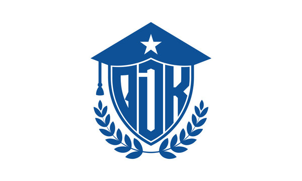 QDK three letter iconic academic logo design vector template. monogram, abstract, school, college, university, graduation cap symbol logo, shield, model, institute, educational, coaching canter, tech