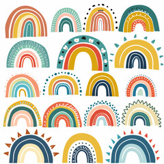 Colorful Summer trendy rainbows vector illustrations. Rainbows collection