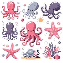 Stickers pour porte Vie marine set of sea animals