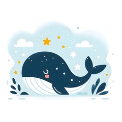 Cartoon of whales.Underwater world, Marine life. Vector illustration of a whale 