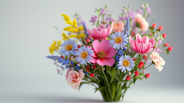 A bouquet of spring flowers isolated on a transparent background