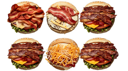 Burger with Cheese and Bacon: Mouthwatering Fast Food Meal Isolated in 3D Digital Art, Perfect for Restaurant Menus and Culinary Designs, Top View PNG Graphic Illustration