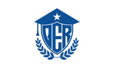 QER three letter iconic academic logo design vector template. monogram, abstract, school, college, university, graduation cap symbol logo, shield, model, institute, educational, coaching canter, tech