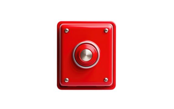 A single red button stands out on White or PNG Transparent Background.