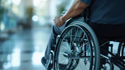 Obraz premium Close up of a disabled man sitting in a wheelchair at the hospital