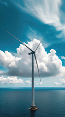 An image of windturbine generator on the sea background .