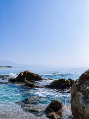 Rocky seashore on a clear summer day