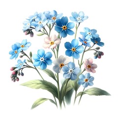 Fototapeta na wymiar Beautiful watercolor forget-me-nots bouquet isolated on white background