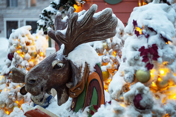 Christmas market in Moscow, Russia. Festive decorations on the streets of Moscow
