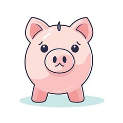 Fototapeta premium Adorable cartoon piggy bank illustration with a worried expression on its face, featuring pastel pink colors and a glossy finish.