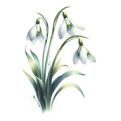 Beautiful watercolor snowdrop bouquet isolated on white background