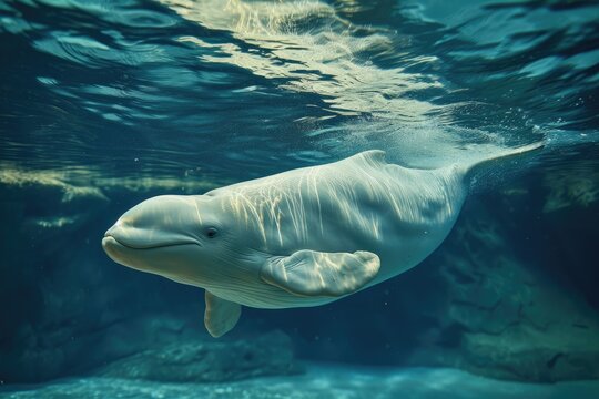 An Elegant And Playful Beluga Whale Gracefully Glides Through The Water. Ai generative