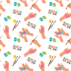 Easter eggs seamless pattern. Painted colorful eggs. Happy Easter. Vector illustration in flat style