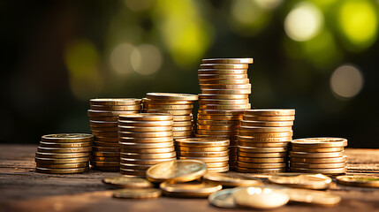 Stack of coins with blurred background