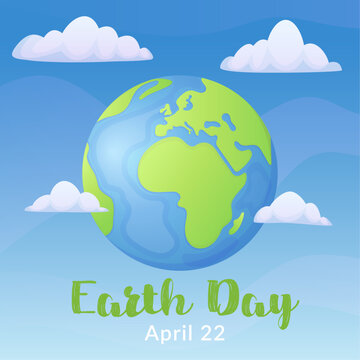 Earth day ecology banner, background, card concept. Planet in a cloud illustration