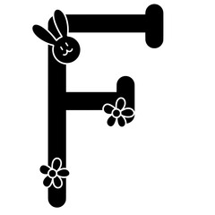 letter F cute Easter bunny alphabet spring flower for birthdays name tag nursery and baby shower decor