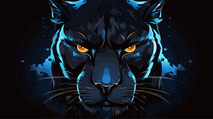 Abstract moonlit panther with glowing eyes. simple Vector art - obrazy, fototapety, plakaty