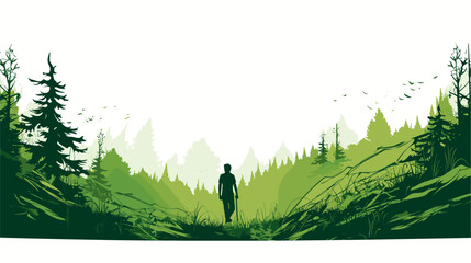 Abstract green silhouette of a person in nature. simple Vector art
