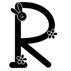 letter R cute Easter bunny alphabet spring flower for birthdays name tag nursery and baby shower decor