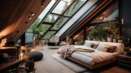 Design of the veranda space with furniture, Mountain house, Modern architecture, interior, Living room