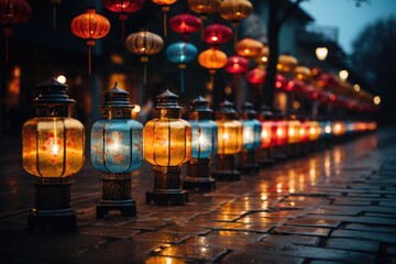 Different Lanterns glowing bokeh background Generative AI