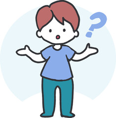 Puzzled Boy with Floating Question Marks Vector Art
