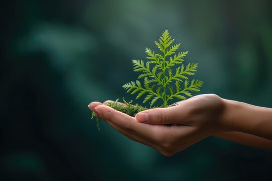 A delicate plant held in your hands serves as a demonstration of ecological conservation. Ai generative