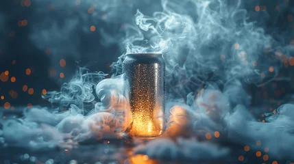  photo detail of flying a drink can blank mockup, smoke isolated background © growth.ai