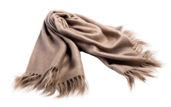 Brown Scarf. A photograph of a simple brown scarf laid. on White or PNG Transparent Background.