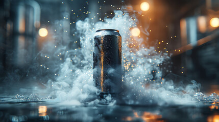 photo detail of flying a drink can blank mockup, smoke isolated background