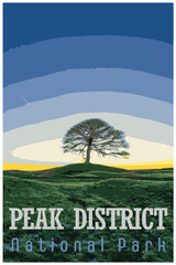 Fototapeta na wymiar WPA inspired retro travel poster of the Peak District National Park, UK.