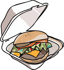 Homemade burger food illustration sesame bread cheese and tomato.