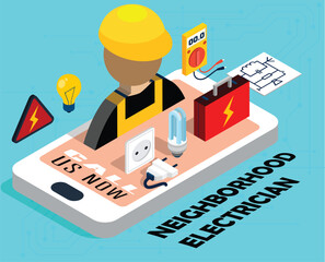 Cute cartoon icon vector illustration of an electrician. Can be use for advertisement  picture. 